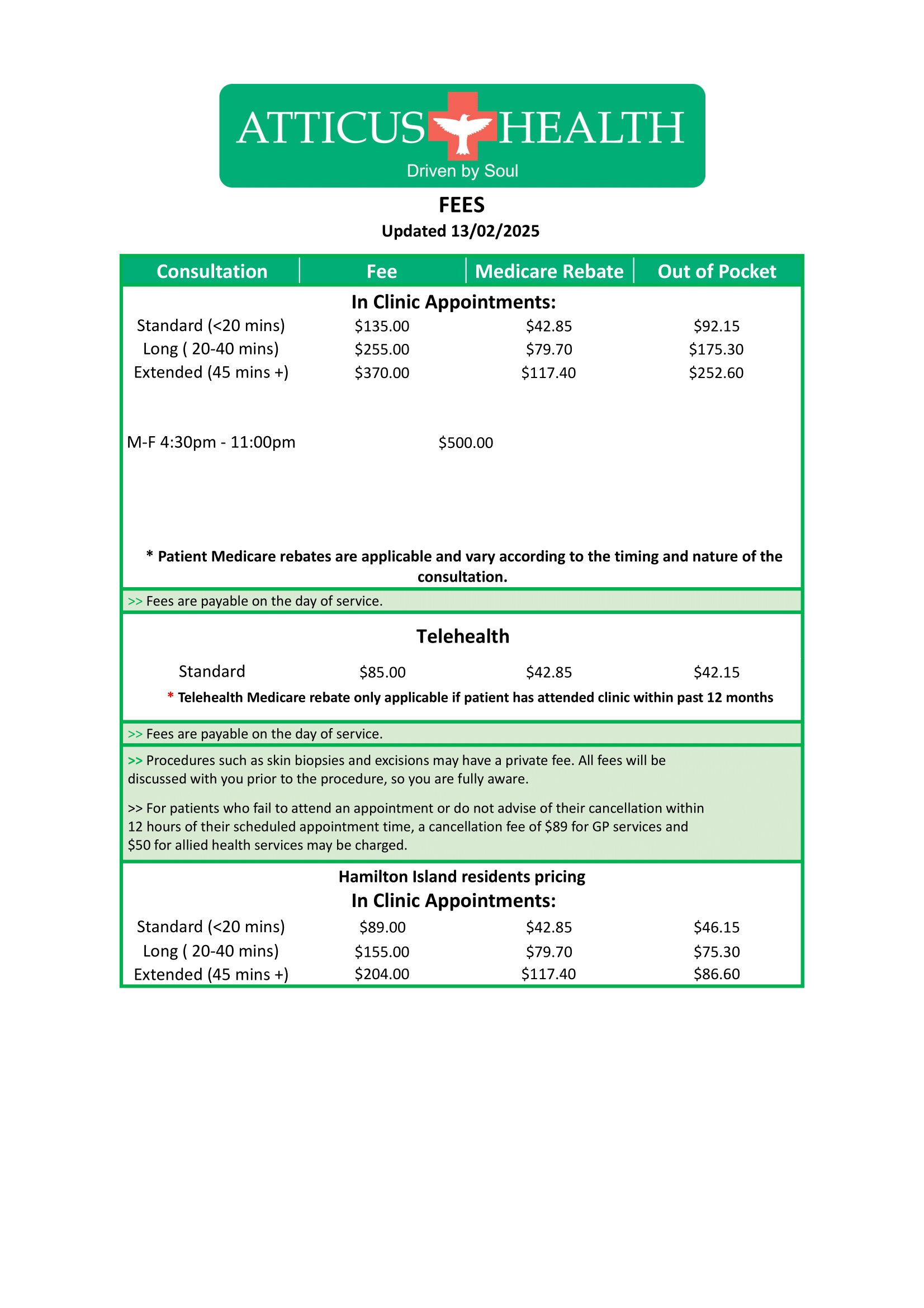 Atticus Health Clinic Fees- Hamilton Island-1